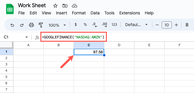 GOOGLFINANCE formula for Amazon's price