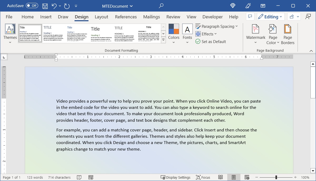 Gradient background in Word