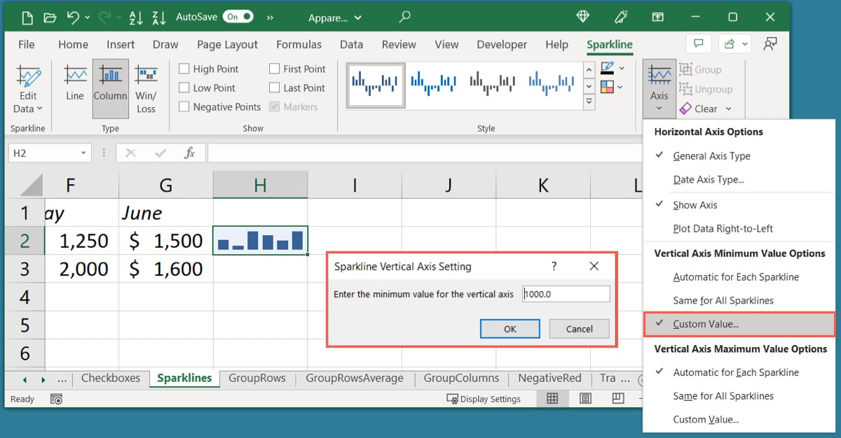 Custom Axis for a sparkline