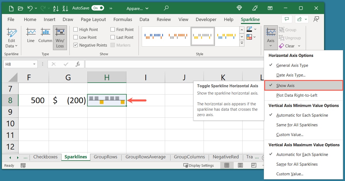 Show Axis in the Axis menu