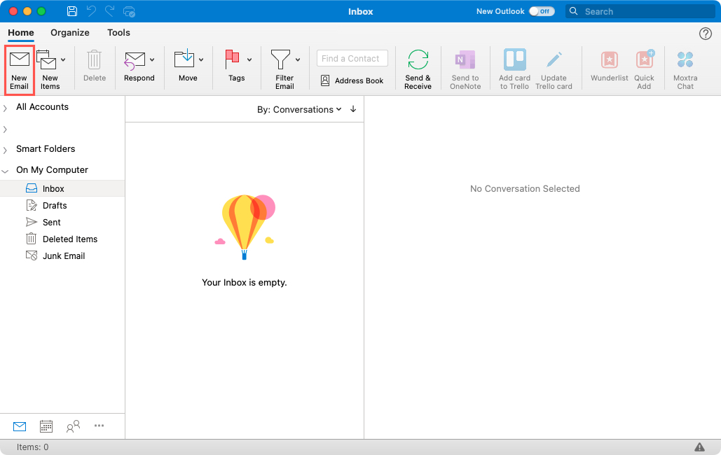 New Email on the Home tab on Mac