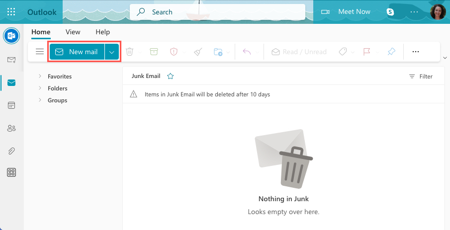 New Email on the Home tab on the Web