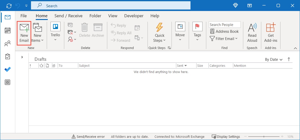 New Email on the Home tab on Windows