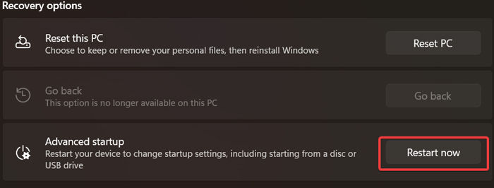 Pressing the "Restart now" button next to "Advanced startup" in Recovery options. 