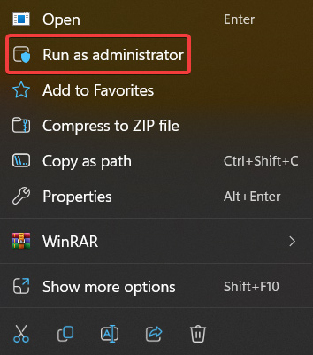 "Run as administrator" in context menu when right-clicking on folder.