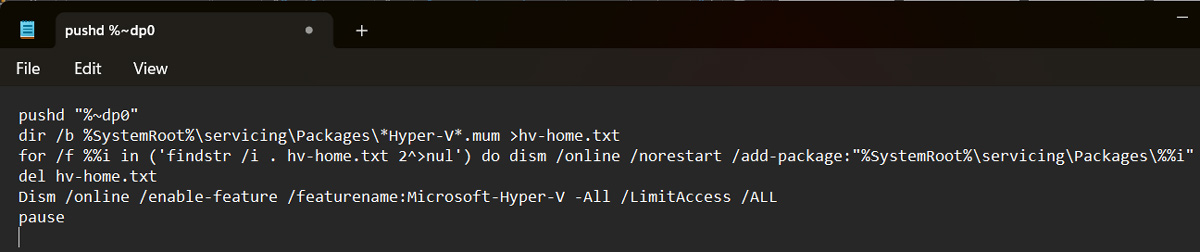 Script in Notepad app.