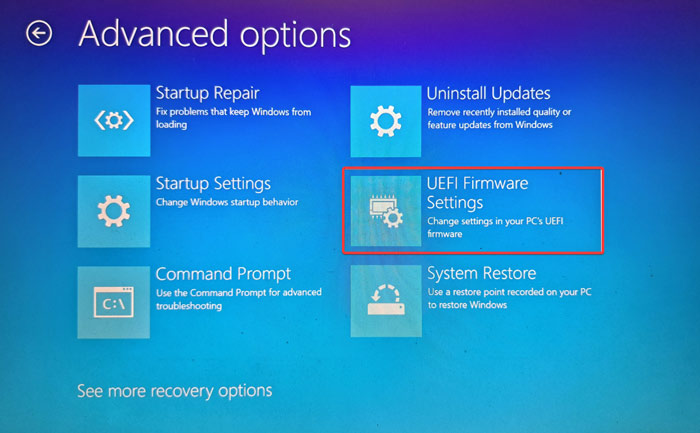 Select "UEFI Firmware Settings" from "Advanced options."