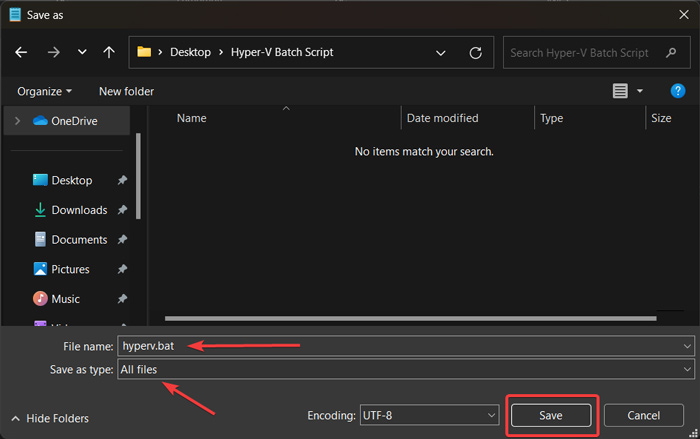 Saving Notepad file as .bat file.