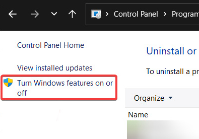 Select "Turn Windows Features On or Off" in Control Panel. 