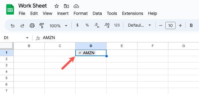 Inserted Smart Chip for Finance in Google Sheets