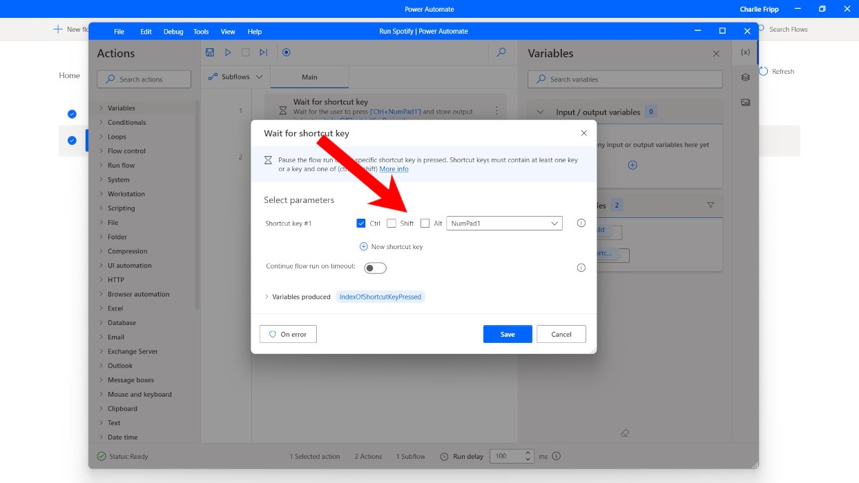 Configuring new action in Power Automate app.