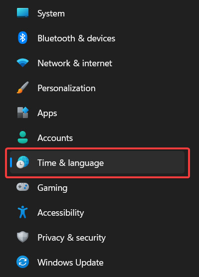 Navigate to the "Time & language" menu in Windows Settings.