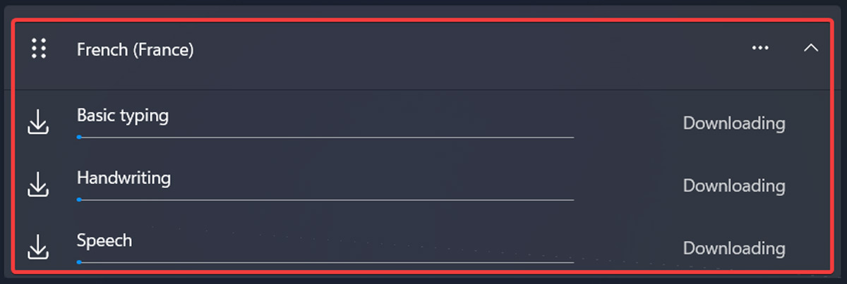 Installation of language in process via Windows Settings.