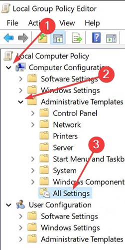 Opening "All Settings" folder from "Local Computer Policy."