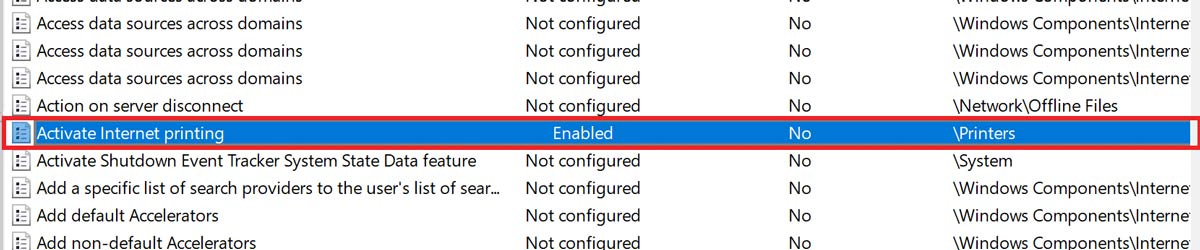 Clicking the group policy that needs to be reset.