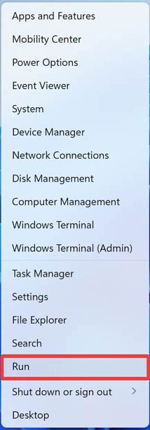 Clicking on "Run" from the WinX menu.