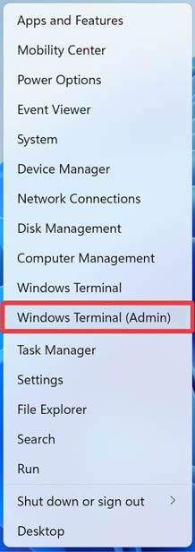 Clicking on "Windows Terminal (Admin) from WinX menu.