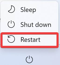Clicking on "Restart" to reboot computer.