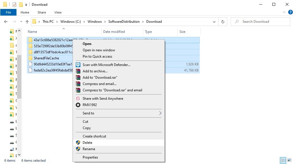 Select al files for deletion in File Explorer.