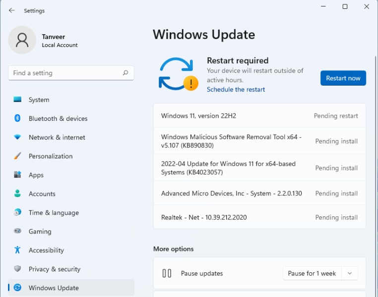 Windows update available, restart required.