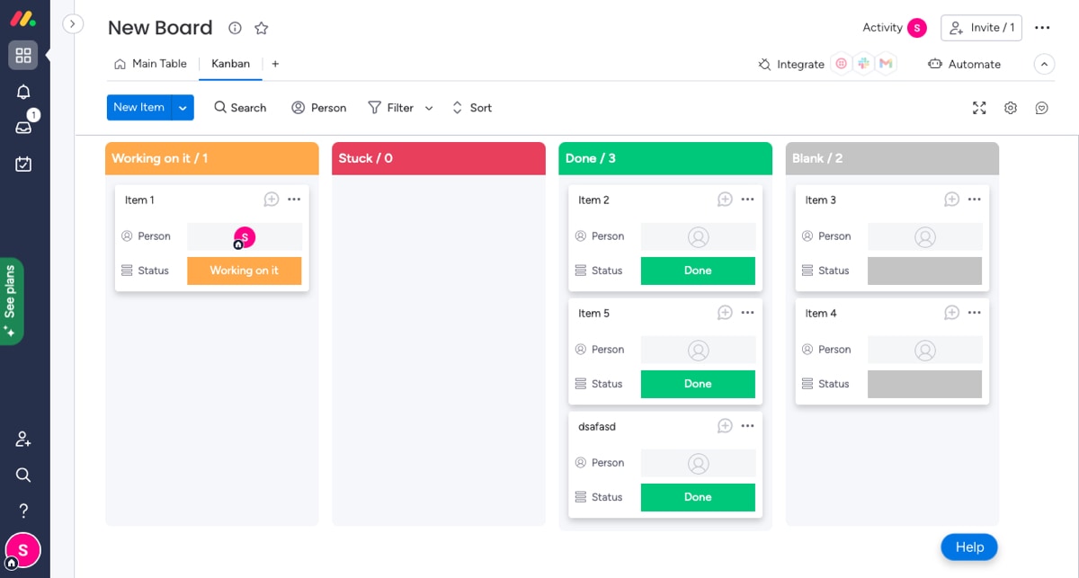 Monday.com Kanban board template