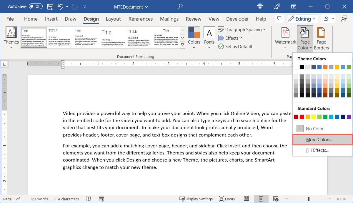 More Colors in the Page Color menu