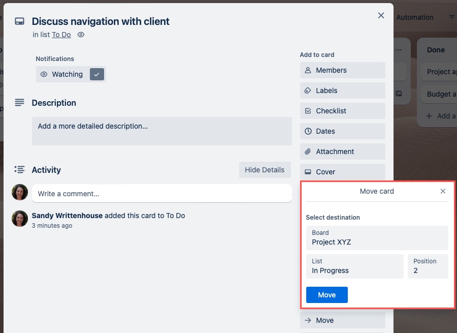 Move a card on Trello