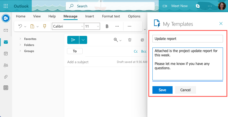 Edited template and save button on the Web