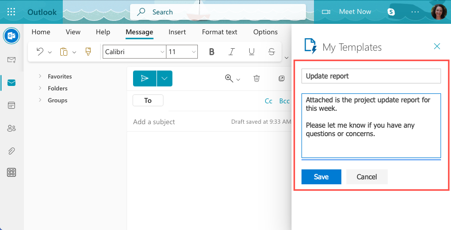 New template in My Templates on the Web