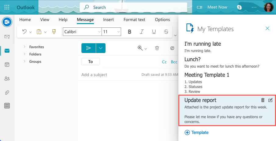 New template in My Templates on the Web