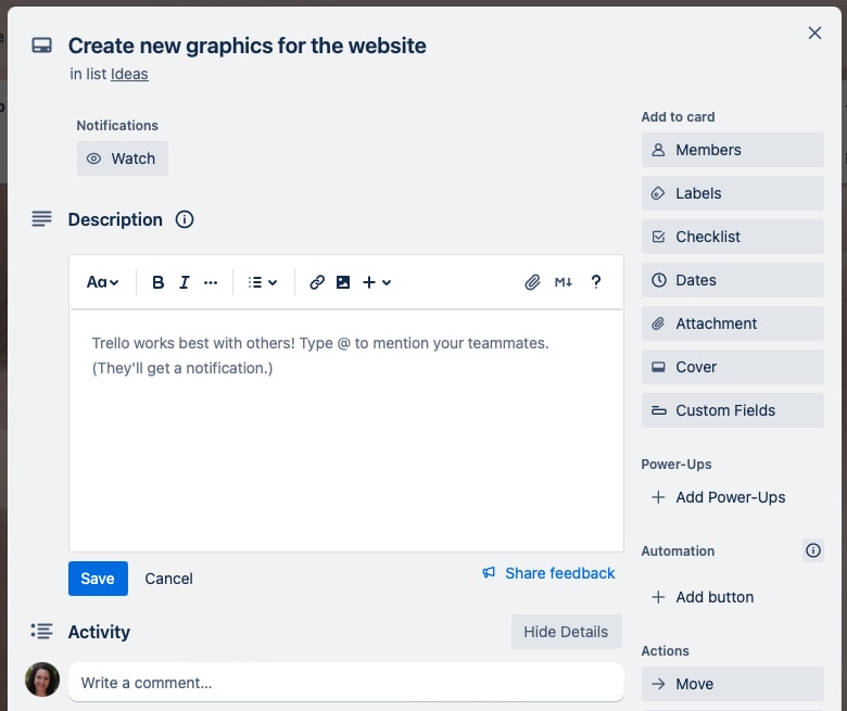 Add card details on Trello