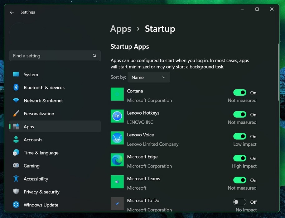 Toggling off OneDrive from the Startup menu.