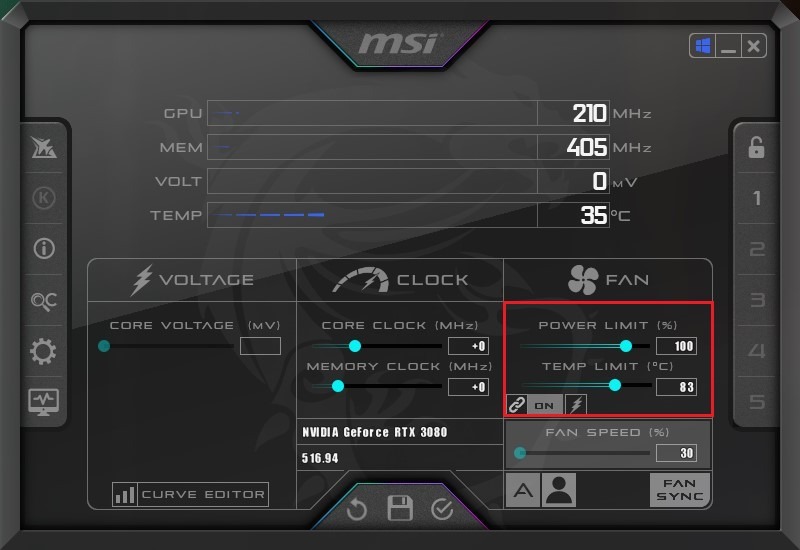 Overclocking Gpu Afterburner Msi Afterburner Power Temp Controls