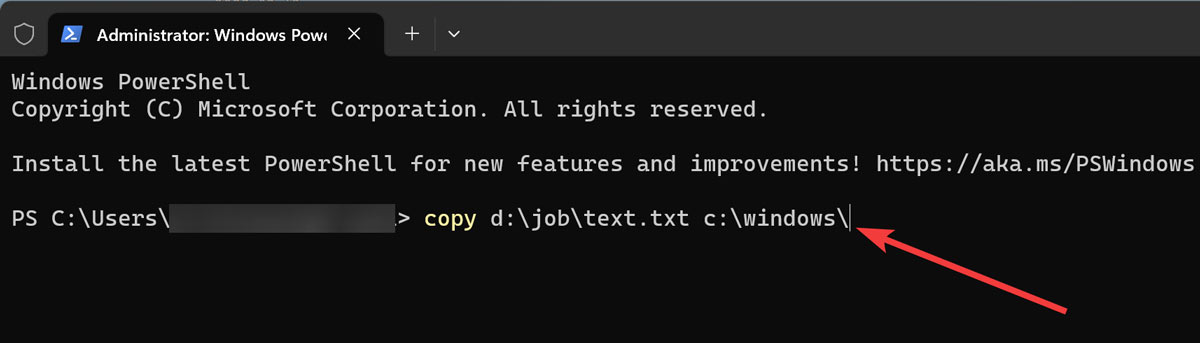 Command executed in PowerShell. 