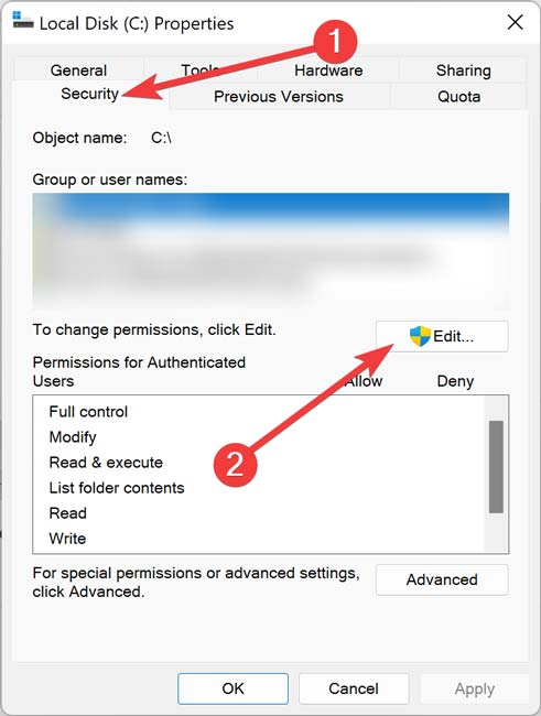 Editing permissions option.