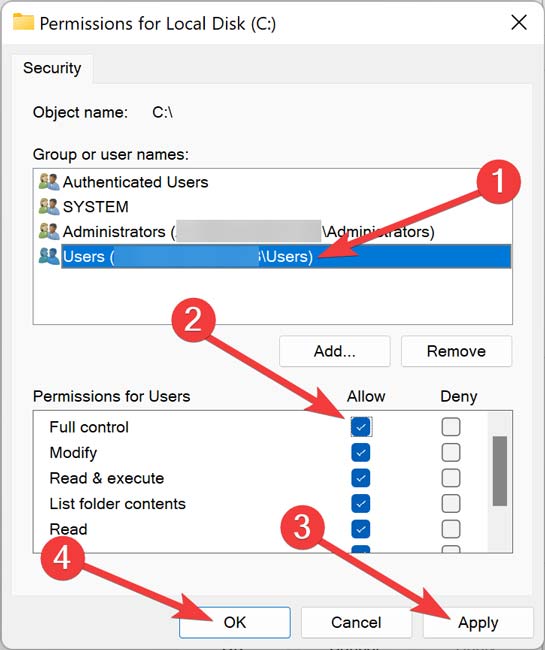 Granting permissions for different users. 