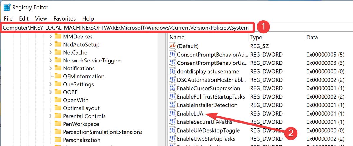 Typing location in address bar of Registry editor.
