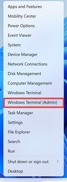 Opening "Windows Terminal" from WinX menu. 