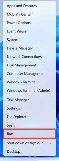 Opening Run window from WinX menu. 