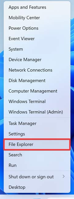 Opening File Explorer from WinX menu. 