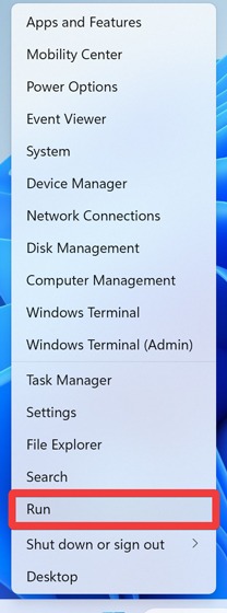Opening Run window from WinX menu. 