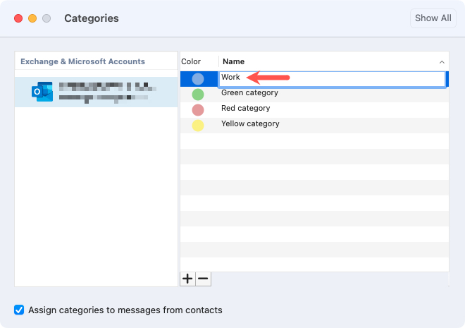 Rename a category in Outlook on Mac