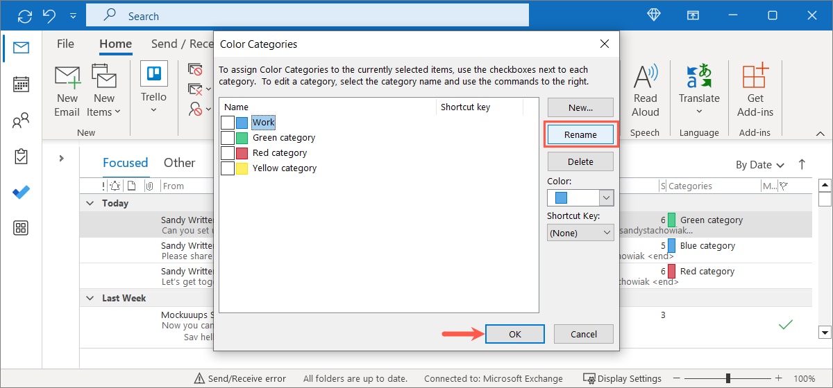 Rename a category in Outlook on Windows
