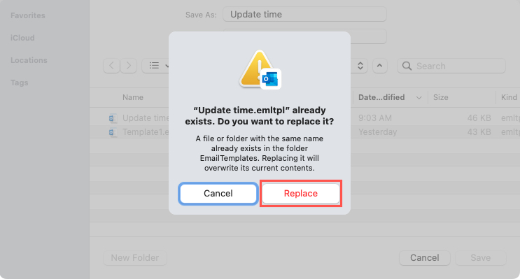 Replace edited template message on Mac