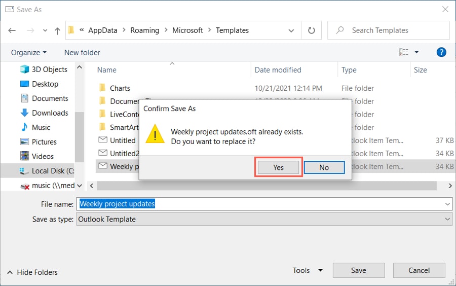 Replace edited template message on Windows