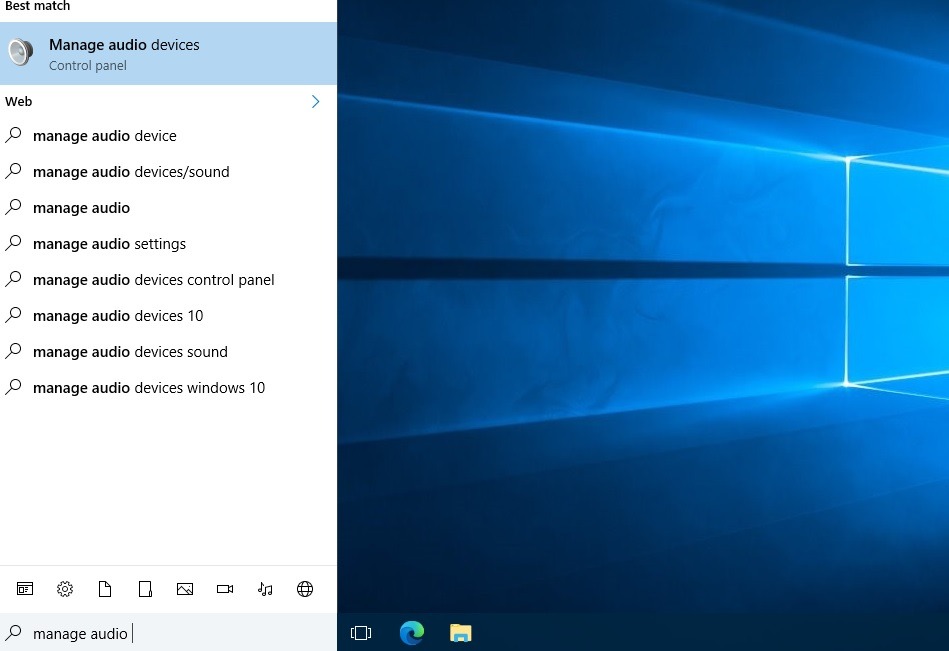 Reset Audio Devices Win Manage Audio Devices Search Windows10