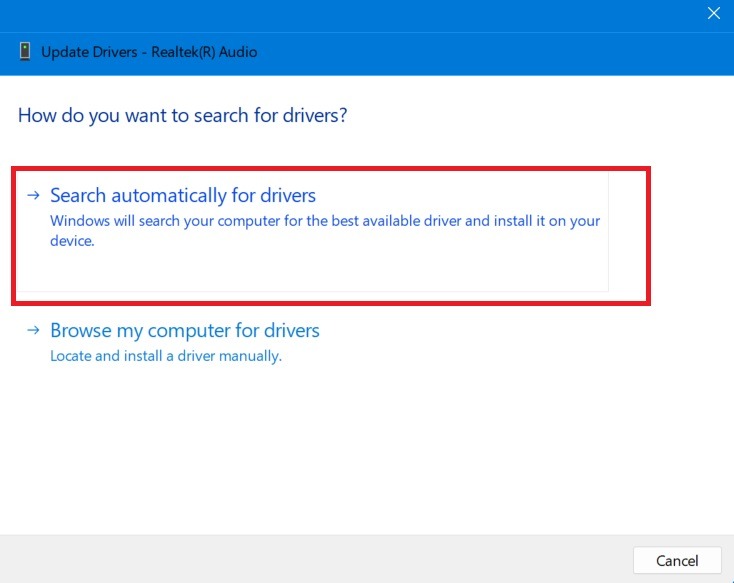 Search automatically for sound drivers in Windows. 