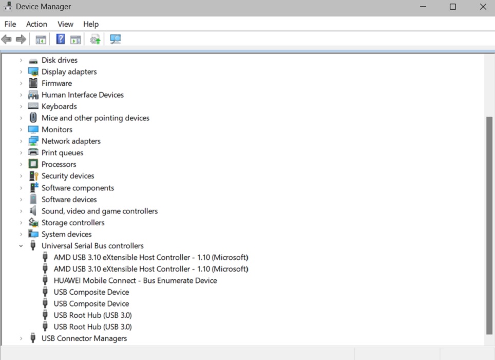 Device Manager view with USB drivers displayed. 
