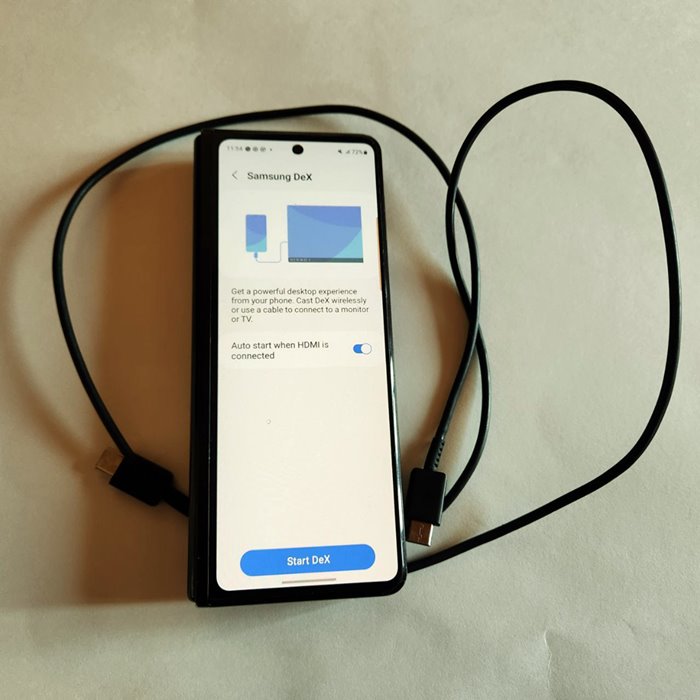 Samsung phone with USB cable view.