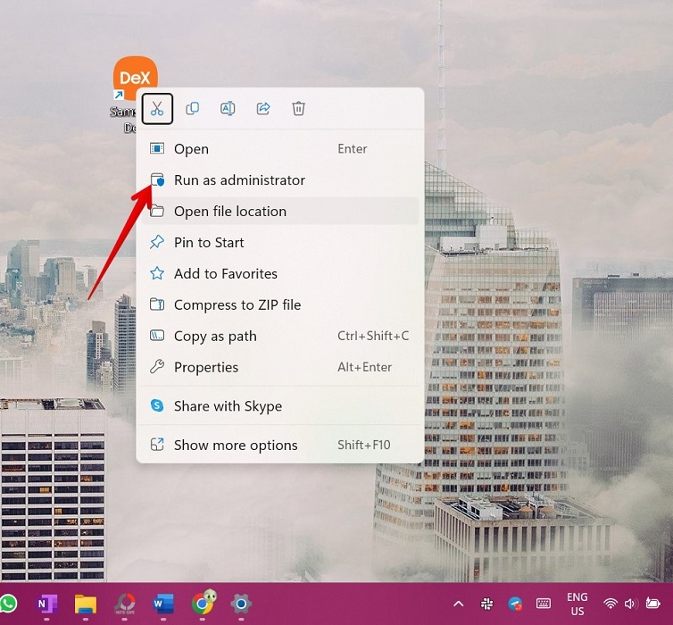 Running Samsung DeX app for Windows with administrator privileges. 